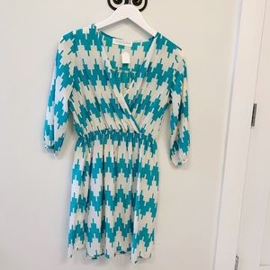 Cream & Teal Wrap Dress